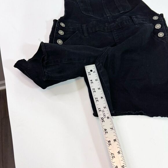 KanCan Overall Shorts Womens Medium Black Distressed Jean Stretch Denim - Picture 7 of 11